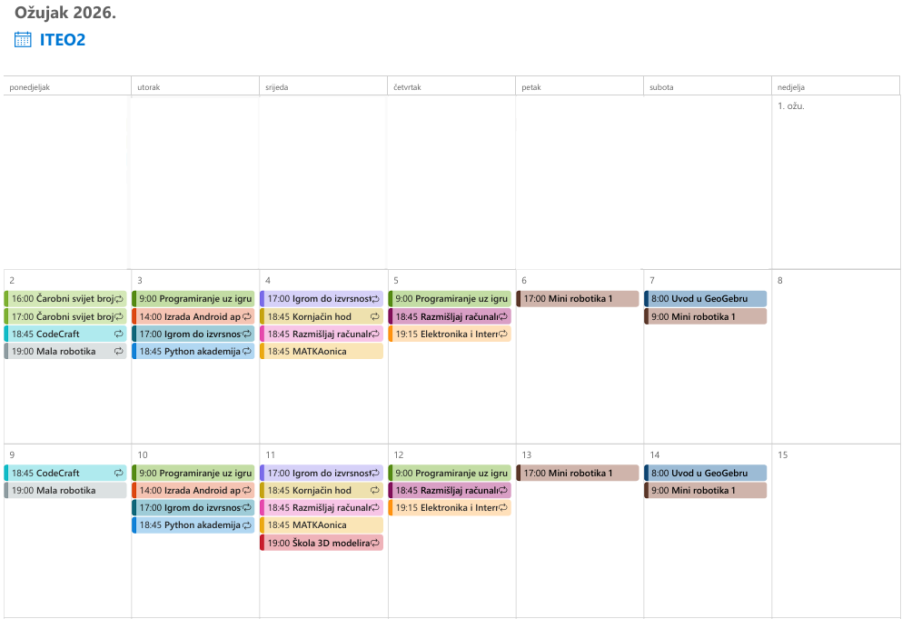 Kalendar radionica projekta ITEO 2.0 u ožujku 2026.